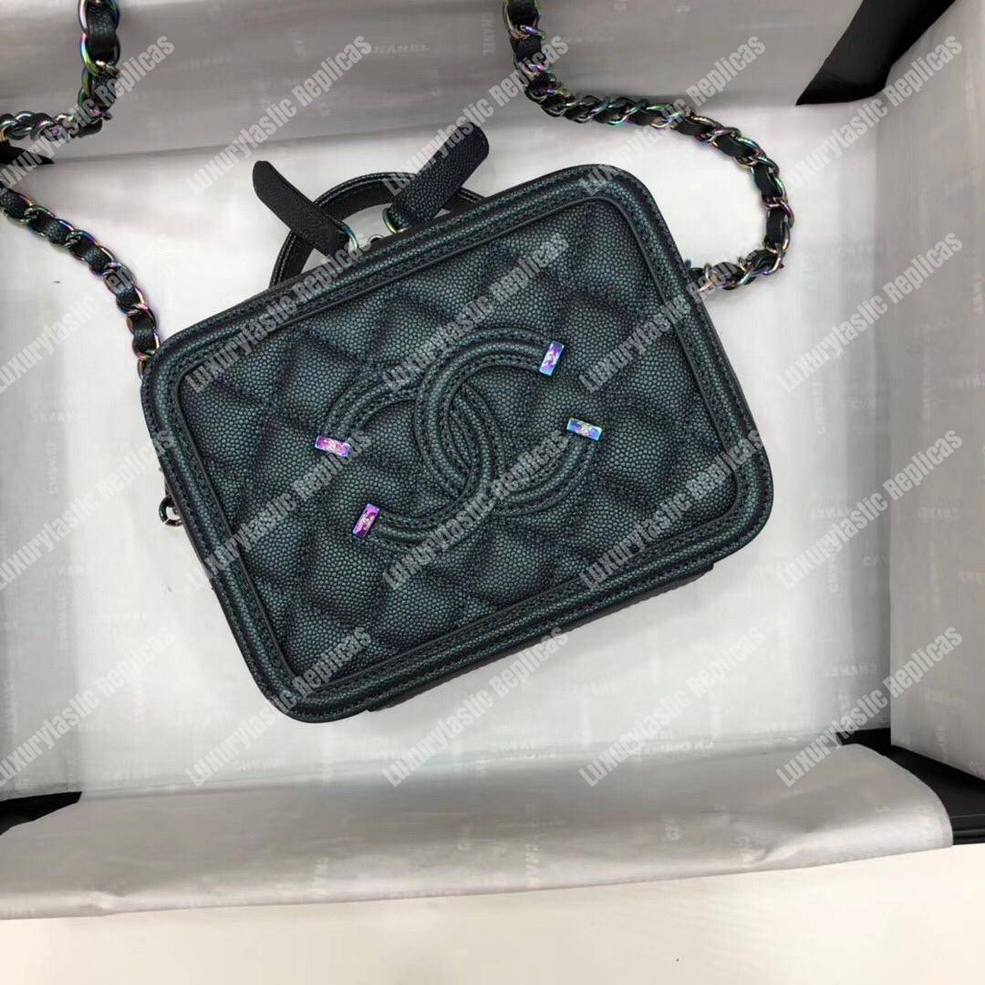 Ch*el small vanity case dark turquoise