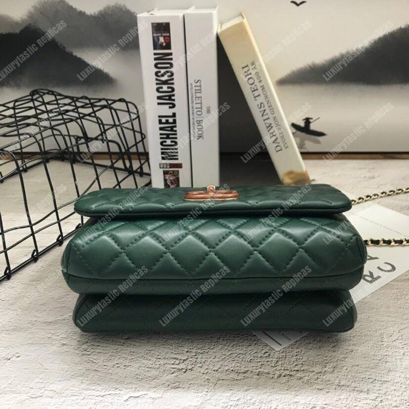 Ch*el flap bag with top handle green