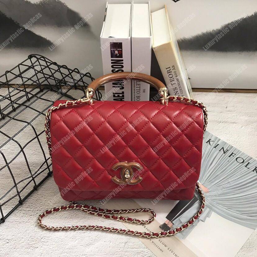 Ch*el flap bag with top handle red