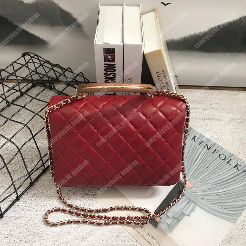 Ch*el flap bag with top handle red