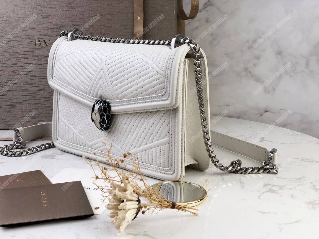 BVL Serpenti Diamond Blast Shoulder Bag White With Silver Hardware