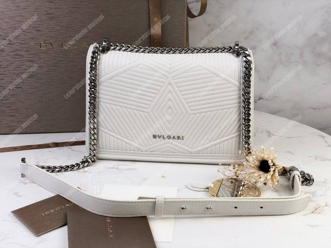 BVL Serpenti Diamond Blast Shoulder Bag White With Silver Hardware