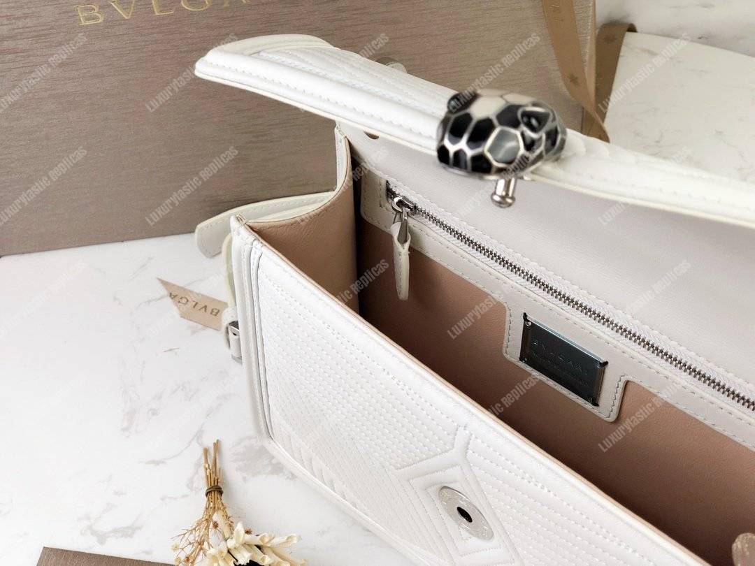 BVL Serpenti Diamond Blast Shoulder Bag White With Silver Hardware