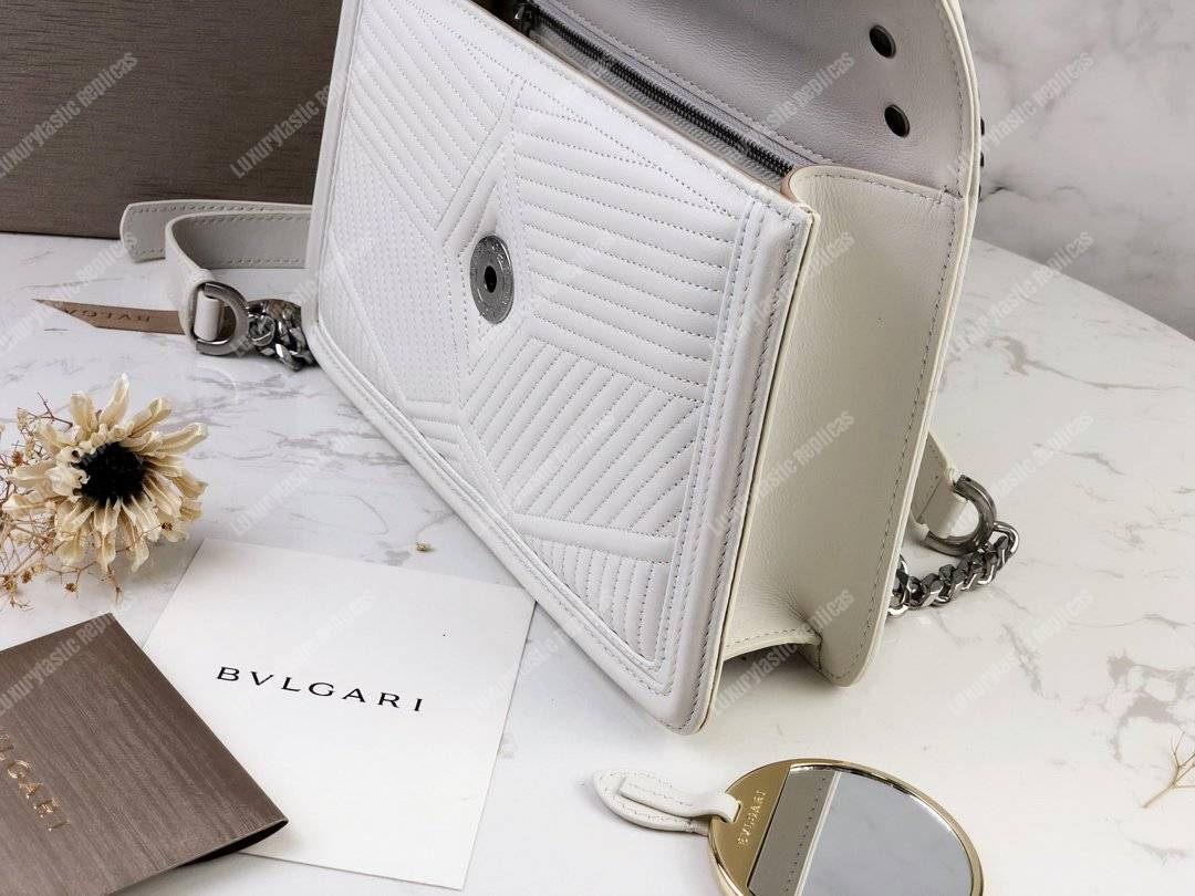 BVL Serpenti Diamond Blast Shoulder Bag White With Silver Hardware