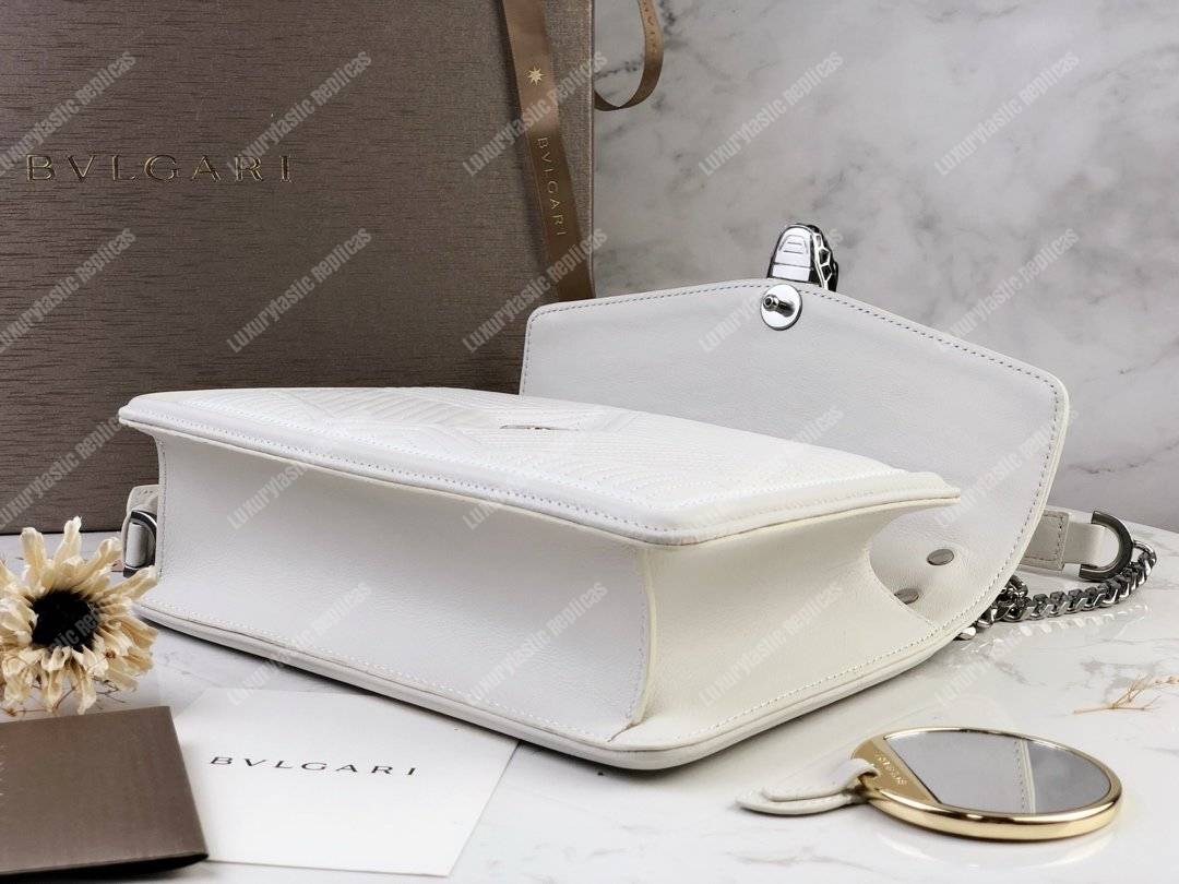 BVL Serpenti Diamond Blast Shoulder Bag White With Silver Hardware