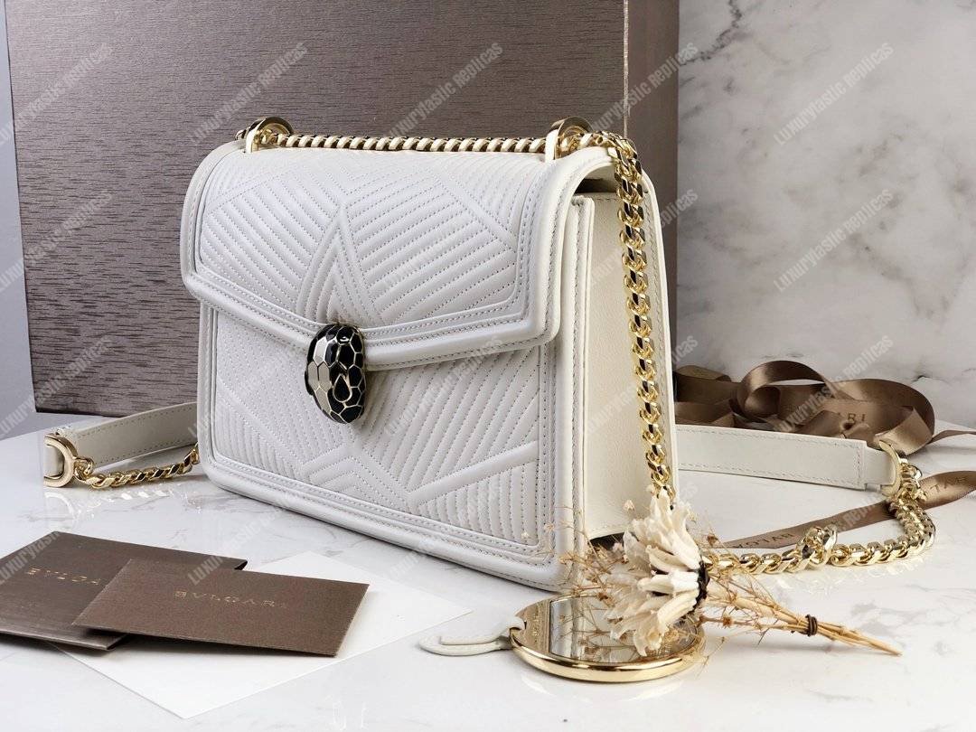 BVL Serpenti Diamond Blast Shoulder Bag White With Gold Hardware