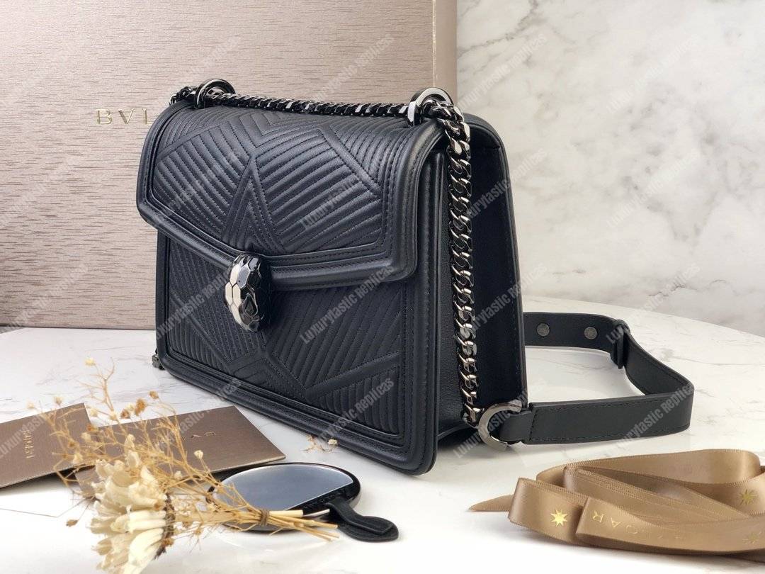 BVL Serpenti Diamond Blast Shoulder Quilted Nappa Bag Black