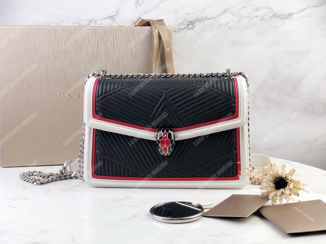 BVL Serpenti Forever Shoulder Bag Black/White/Pink