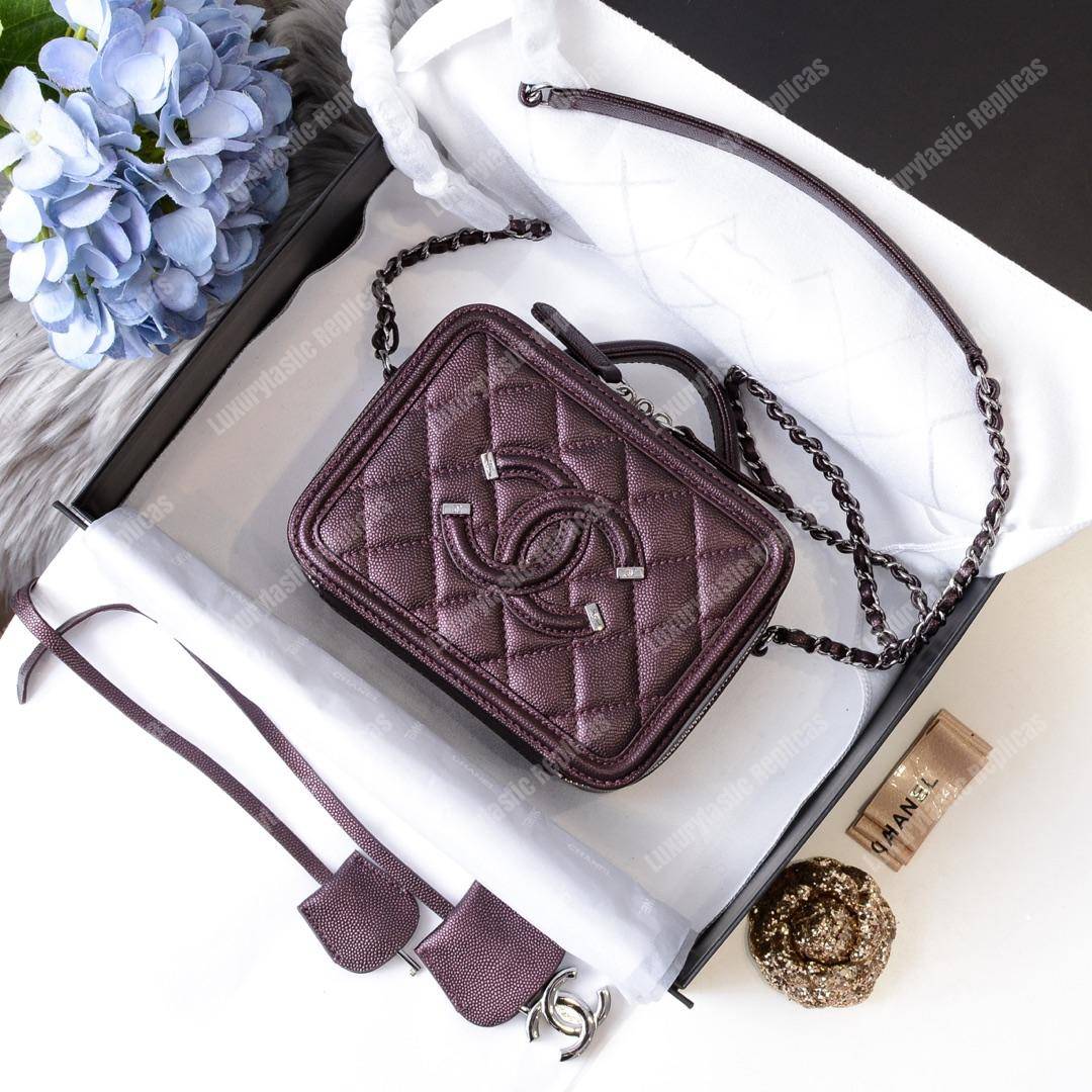 Ch*el small vanity case burgundy