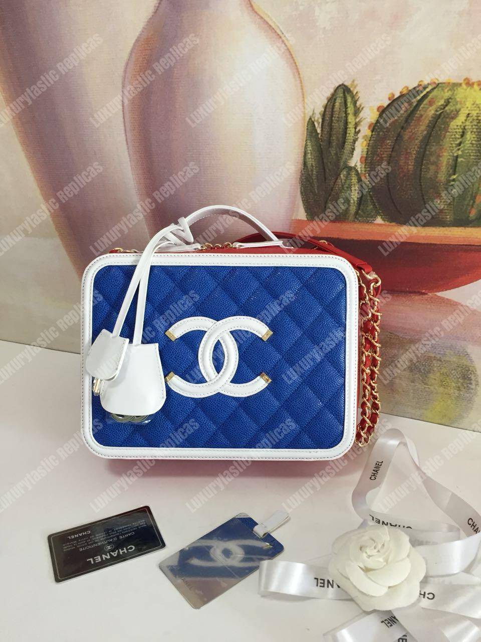 Ch*el large vanity case dark blue