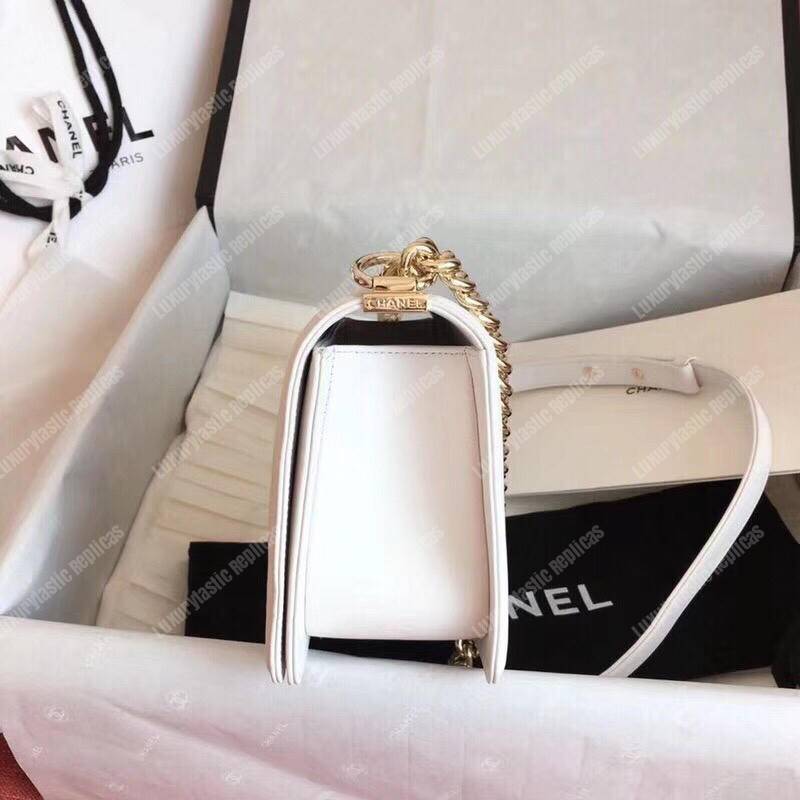Ch*el medium boy handbag white