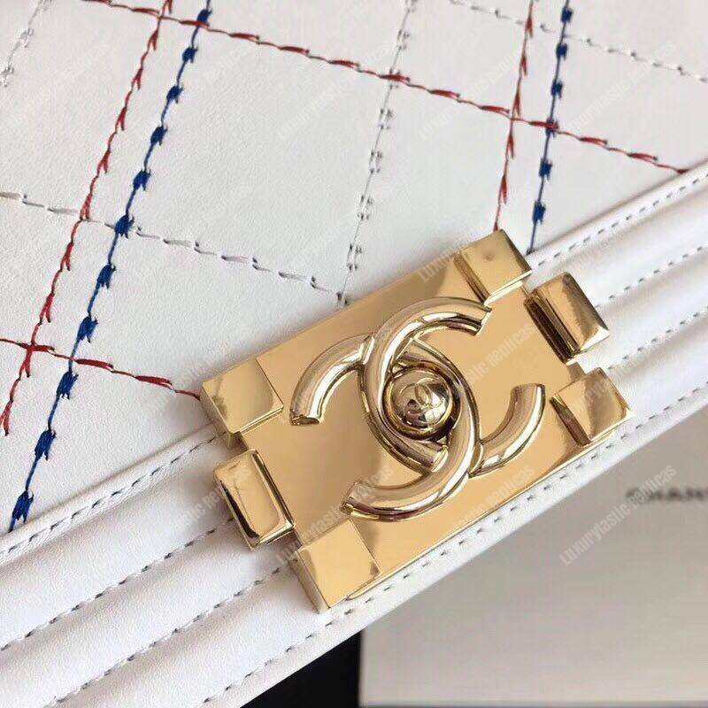 Ch*el medium boy handbag white