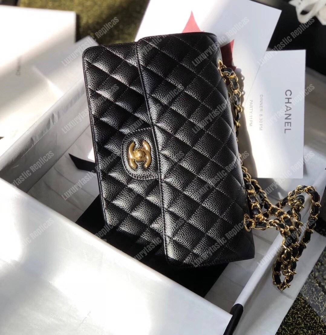 Ch*el classic medium flap bag black caviar