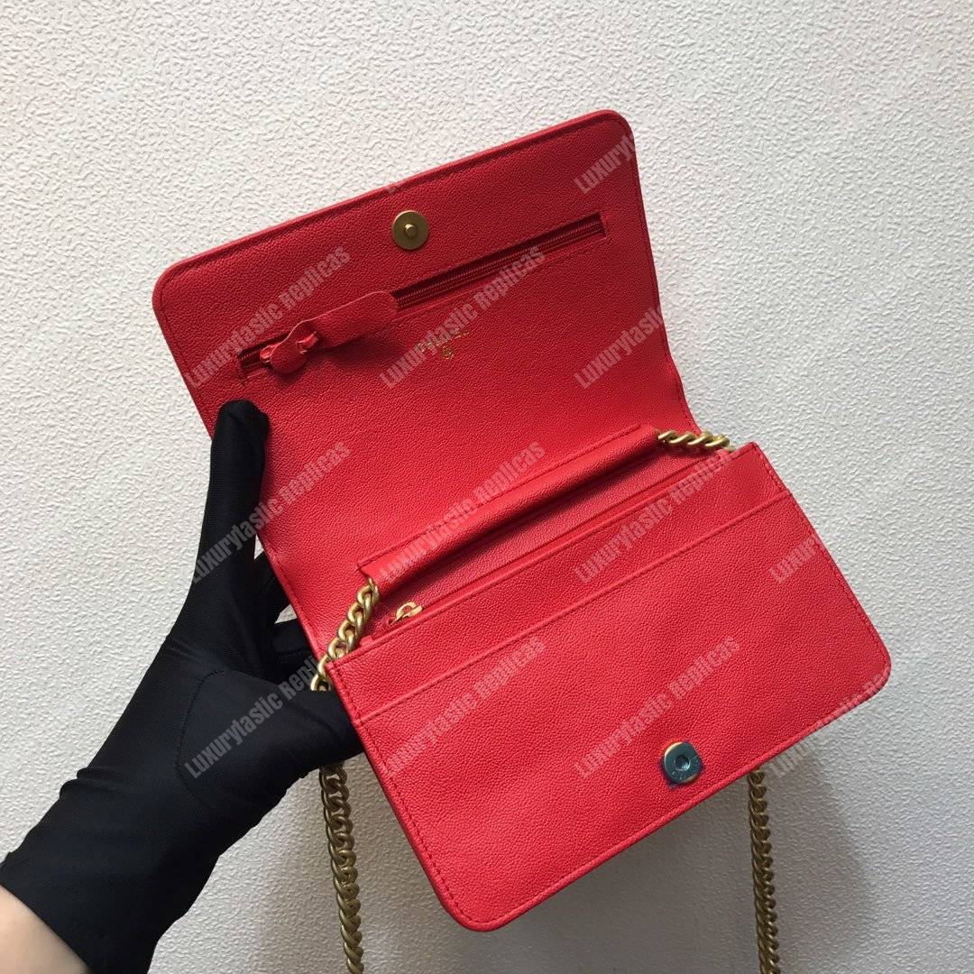 Ch*el le boy wallet on chain – woc grained calfskin gold-toned red