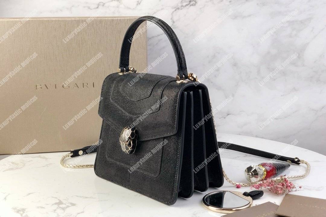 BVL Serpenti Forever Crossbody Small Tophandle Bag Black Karung