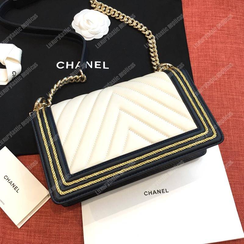 Ch*el medium boy handbag white