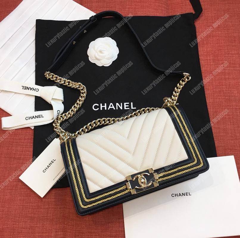 Ch*el medium boy handbag white