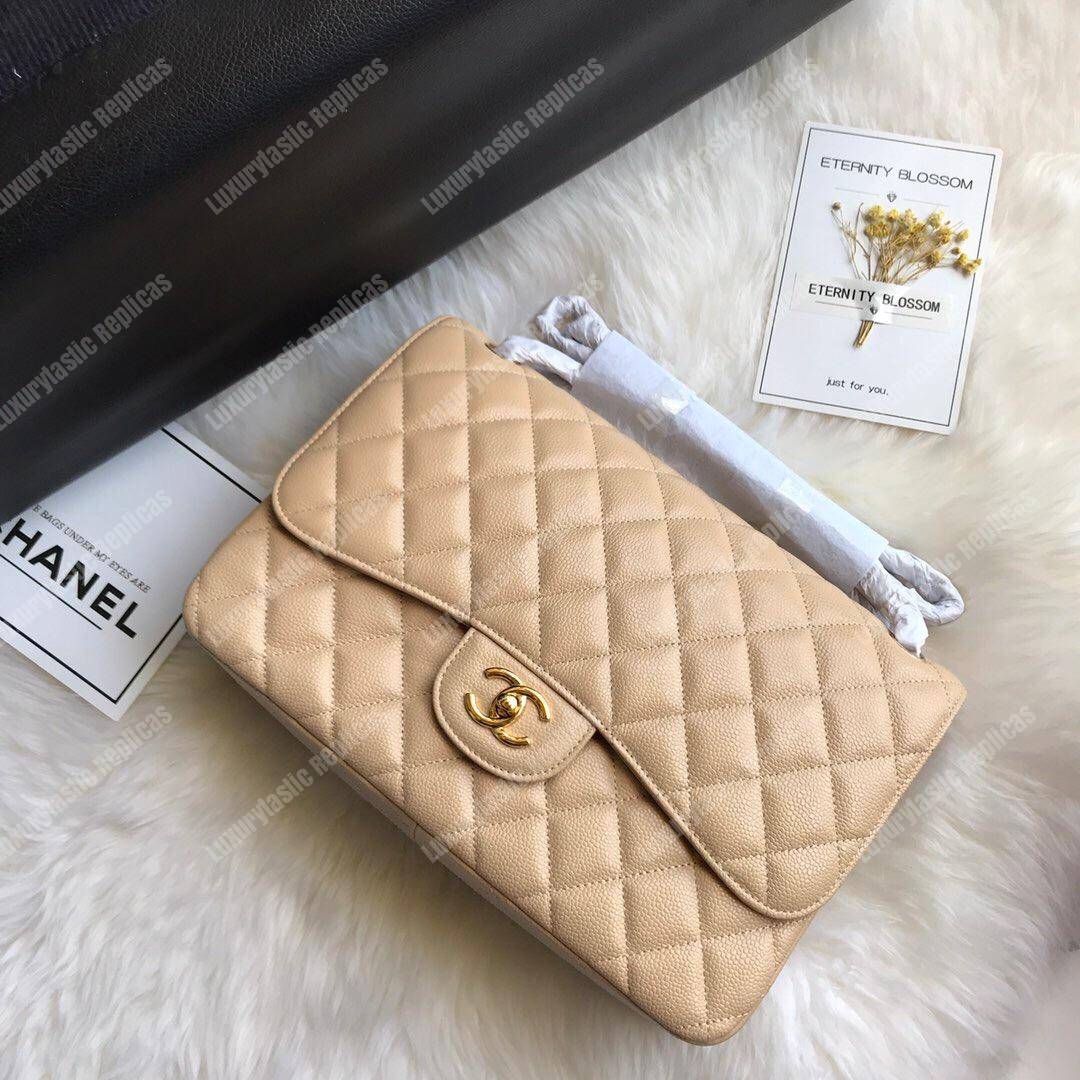 Ch*el large classic handbag beige