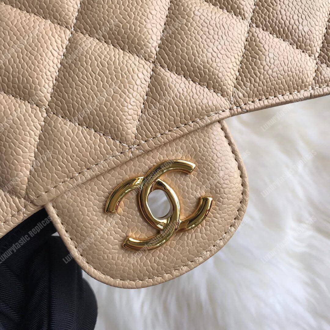 Ch*el large classic handbag beige