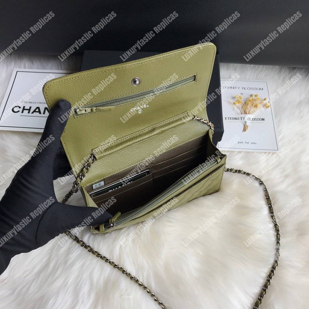 Ch*el le boy wallet on chain – woc khaki caviar silver-toned