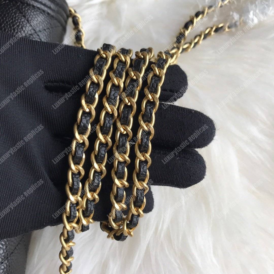 Ch*el le boy wallet on chain – woc black caviar gold-toned