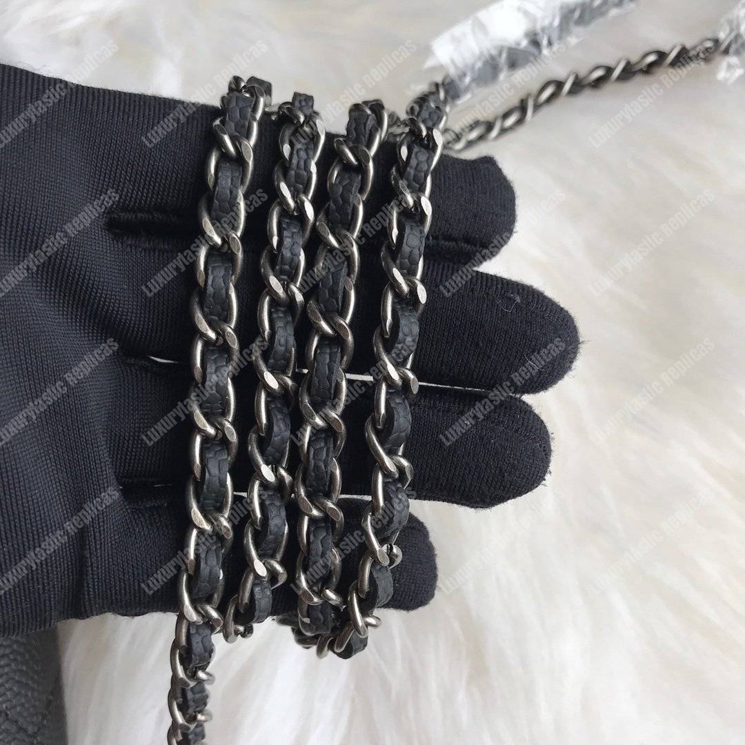 Ch*el le boy wallet on chain – woc black caviar silver-toned