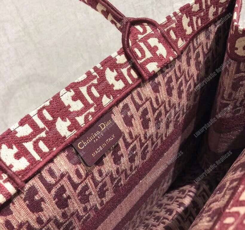 D*or book tote bag in embroidered canvas burgundy D*or oblique