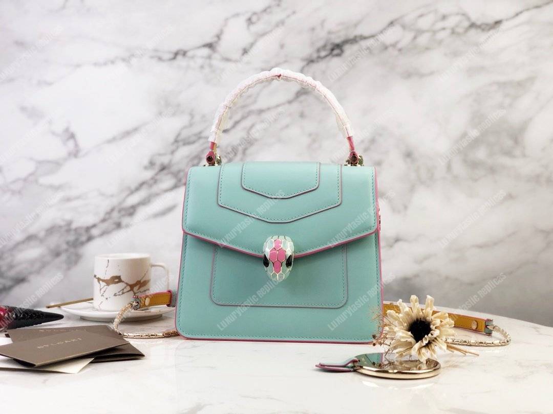 BVL Serpenti Forever Crossbody Tophandle Bag Glacier Turqouise / Aster Amethyst