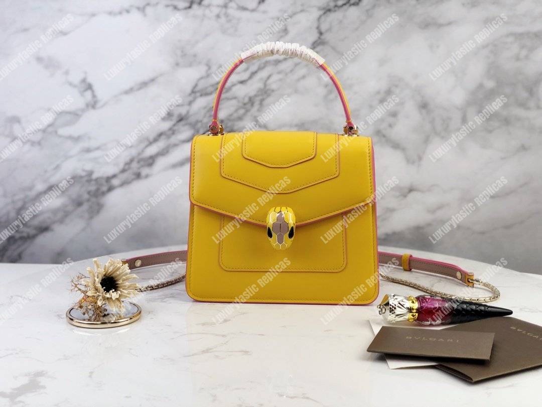 BVL Serpenti Forever Crossbody Tophandle Bag Buttercup Citrine / Crystal Rose