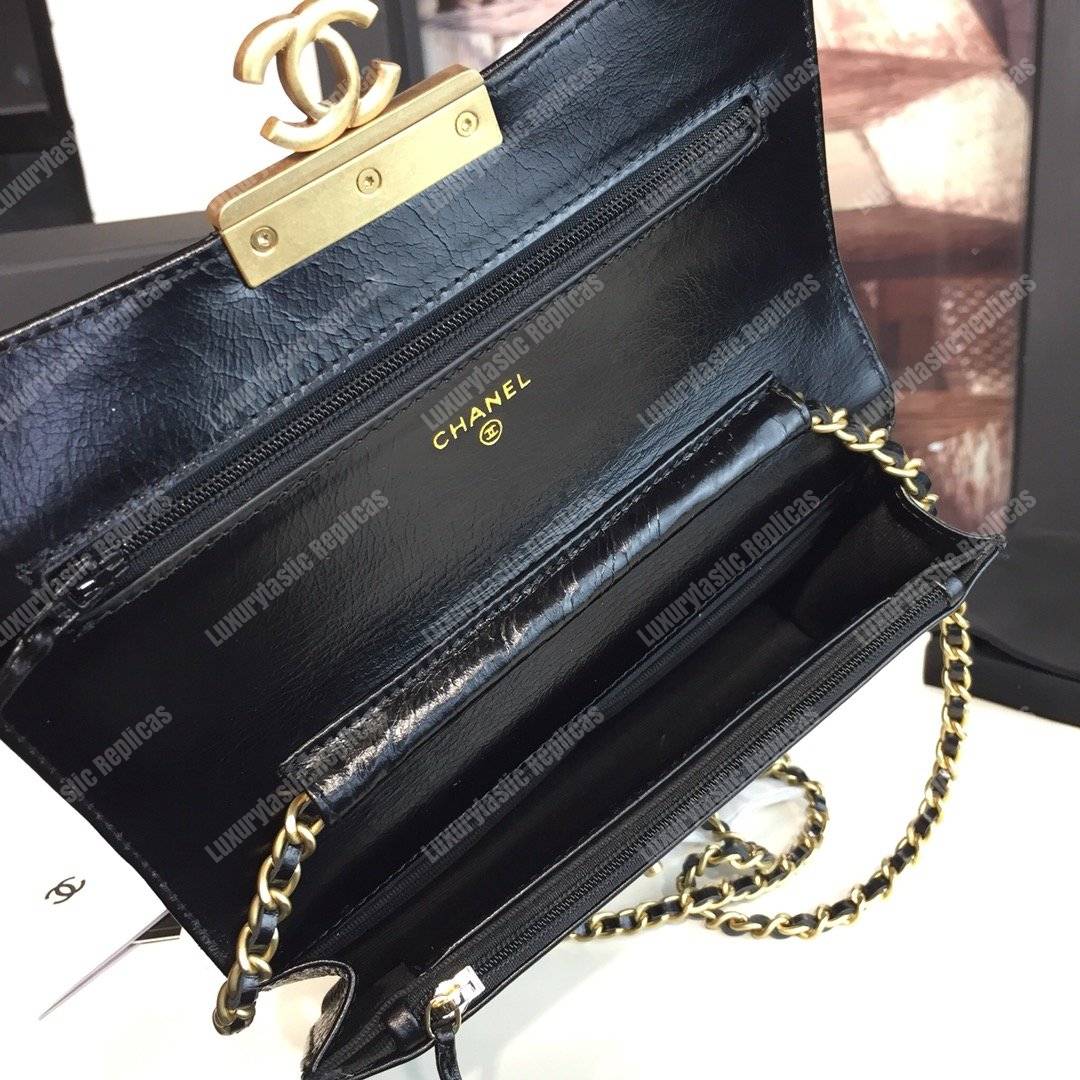 Ch*el wallet on chain – woc golden class calfskin black