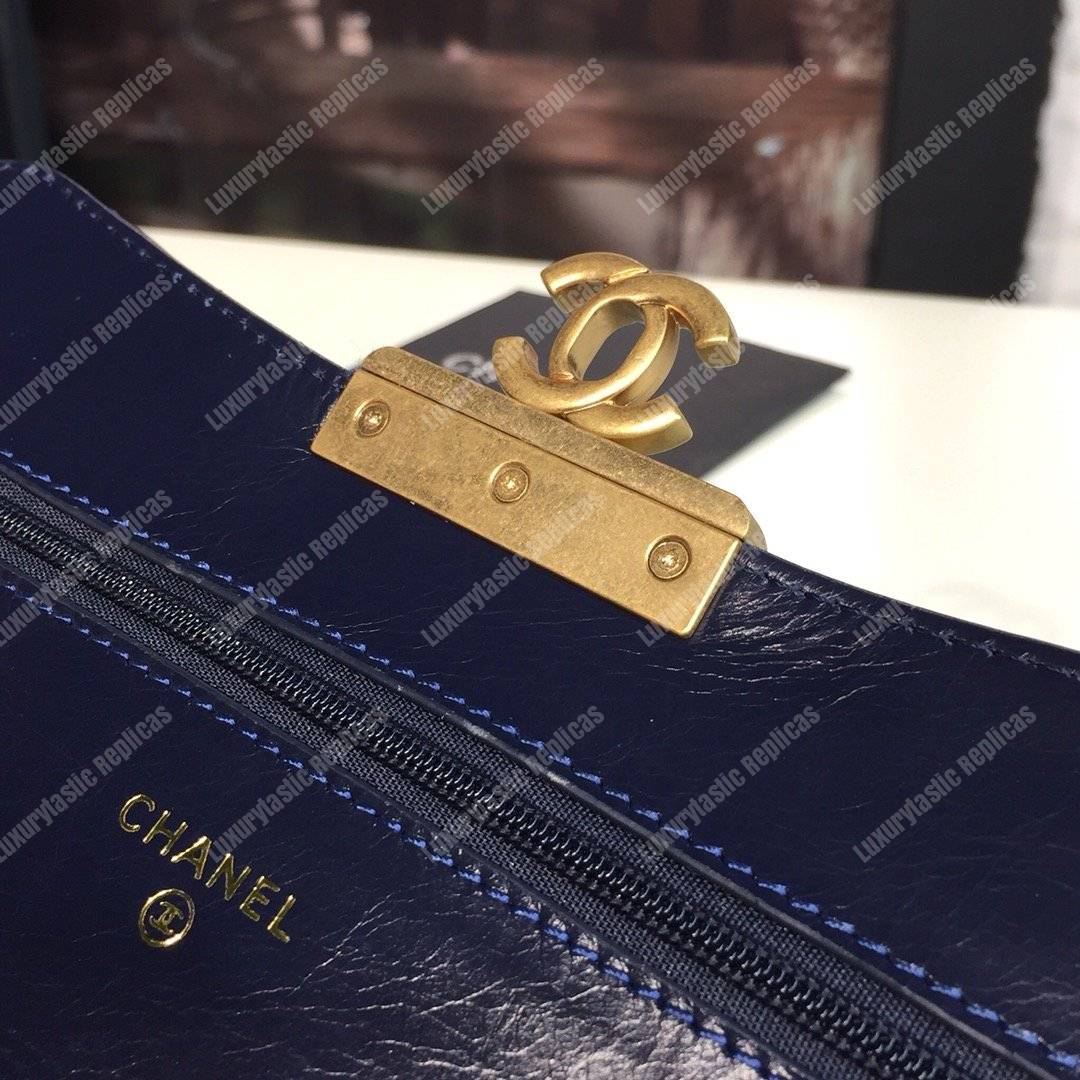 Ch*el wallet on chain – woc golden class calfskin dark blue