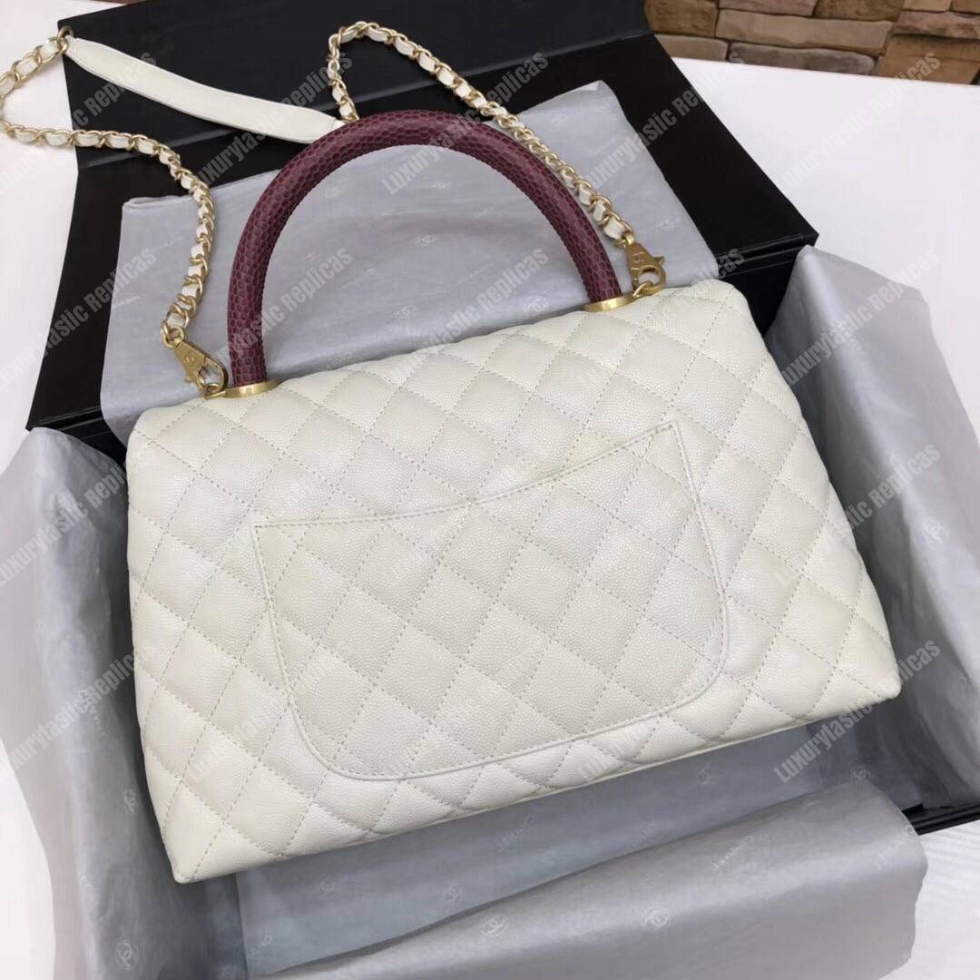 Ch*el flap bag with top handle white