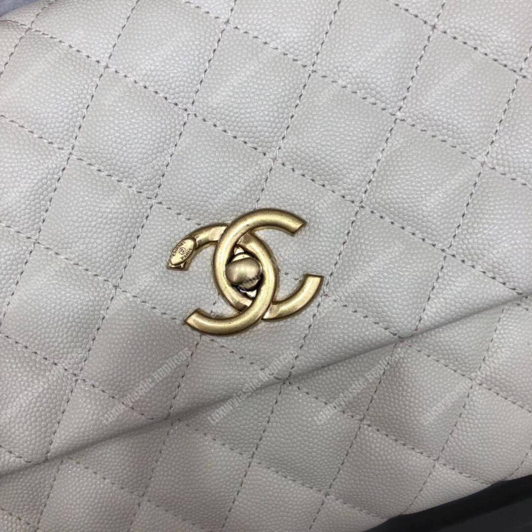 Ch*el flap bag with top handle white