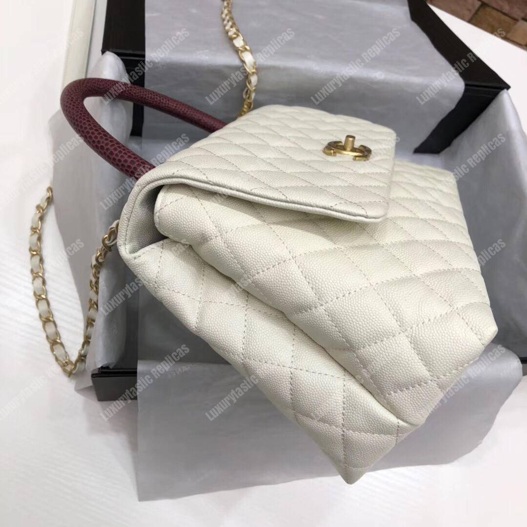 Ch*el flap bag with top handle white