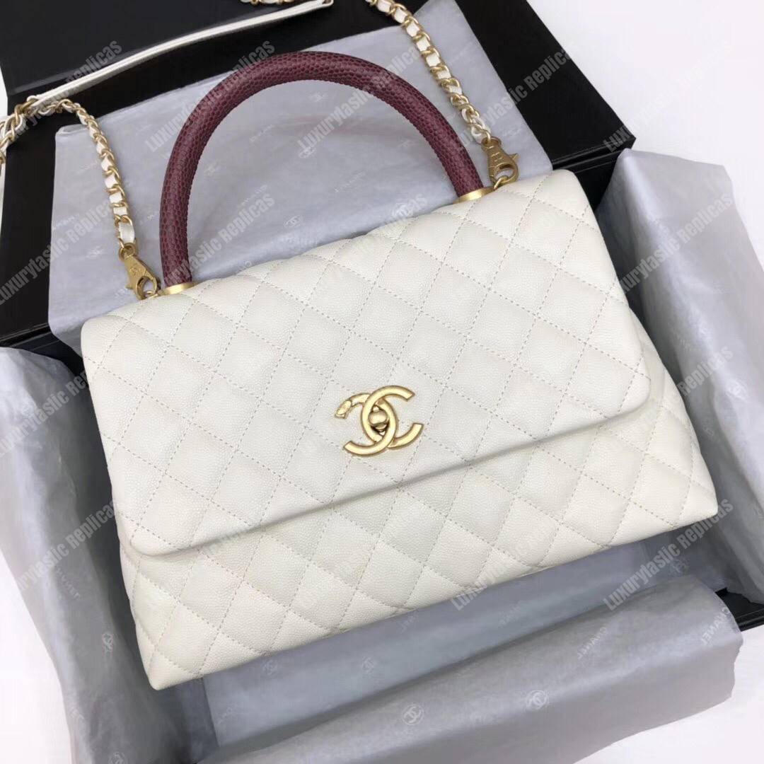 Ch*el flap bag with top handle white