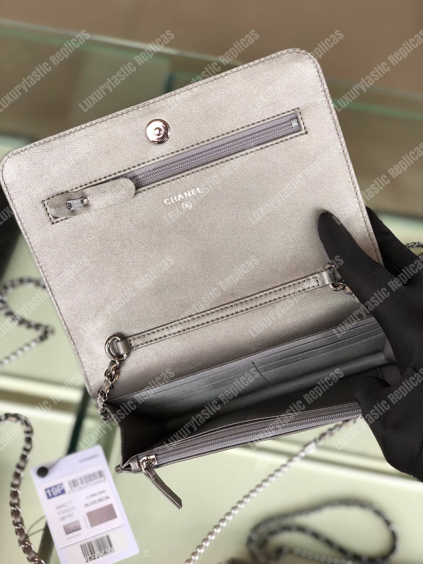 Ch*el pearl wallet on chain – woc classic silver lambskin gold-toned