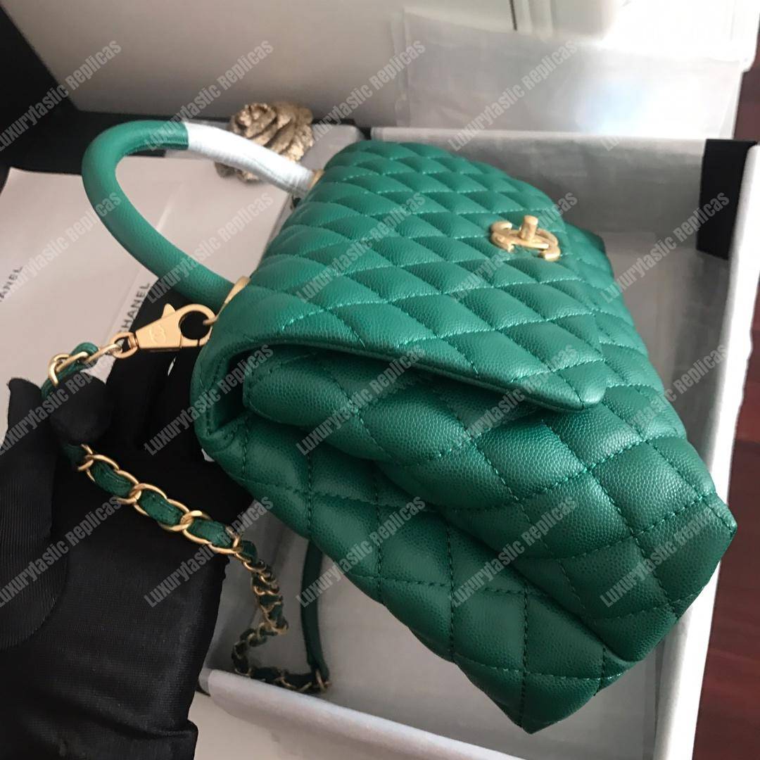 Ch*el flap bag with top handle green