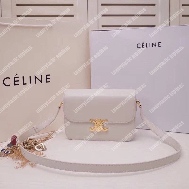 Ce**e medium triomphe bag in shiny calfskin white