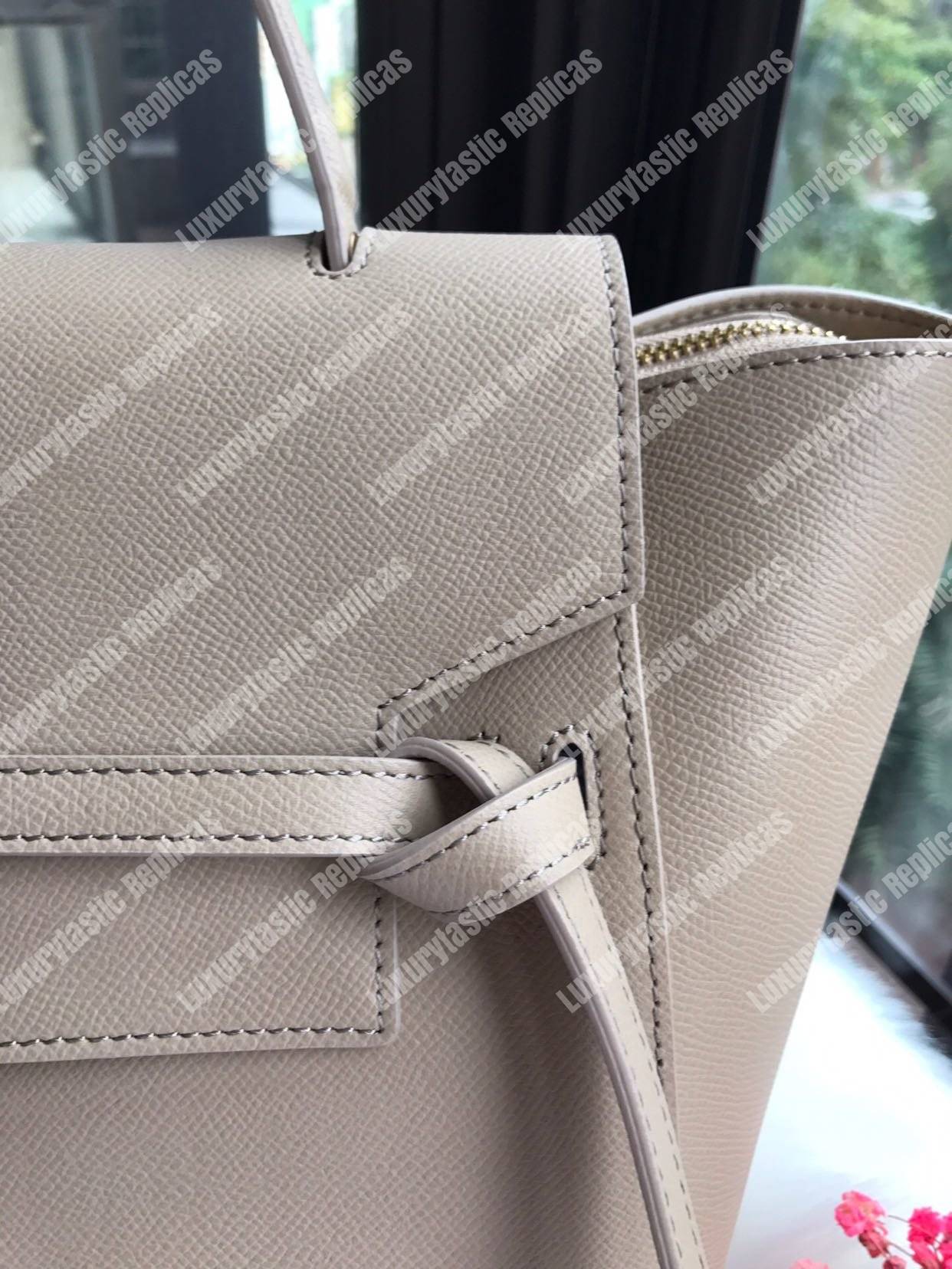 Ce**e mini belt bag in grained calfskin light taupe