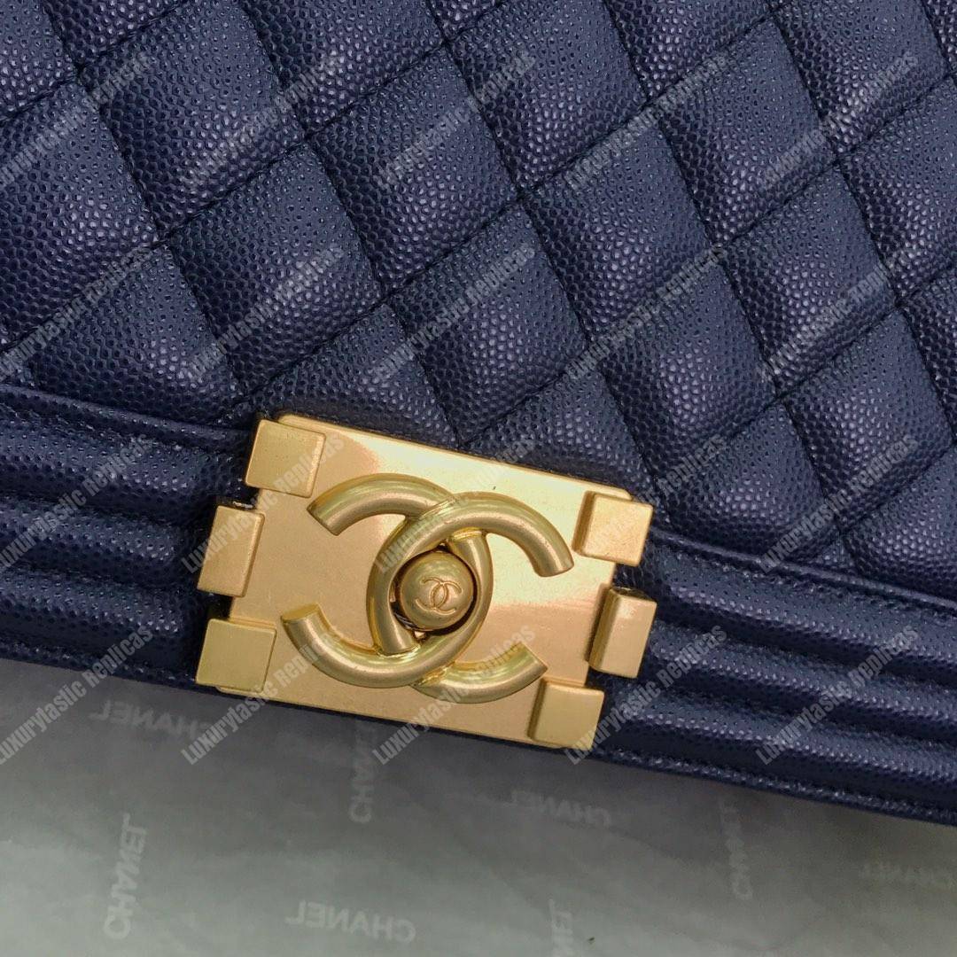 Ch*el boy medium handbag navy blue