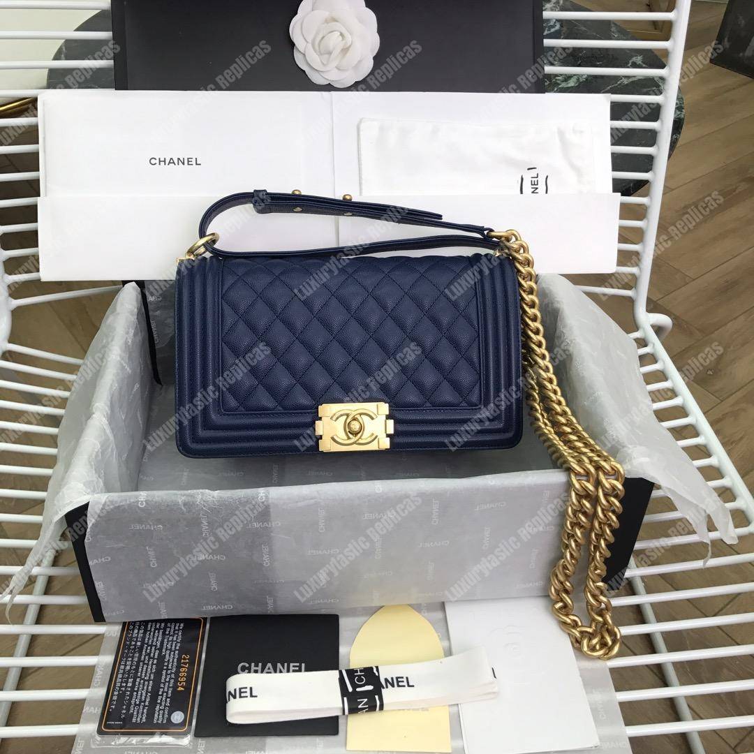 Ch*el boy medium handbag navy blue