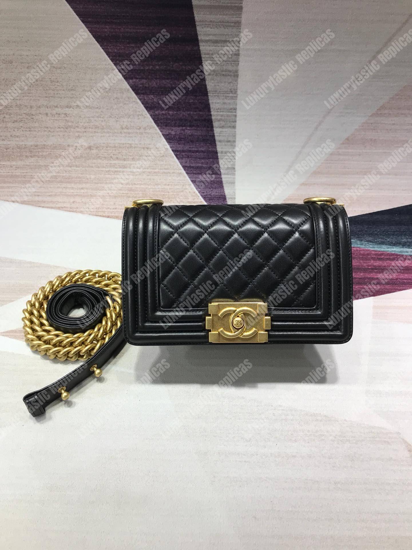 small boy Ch*el handbag black-gold