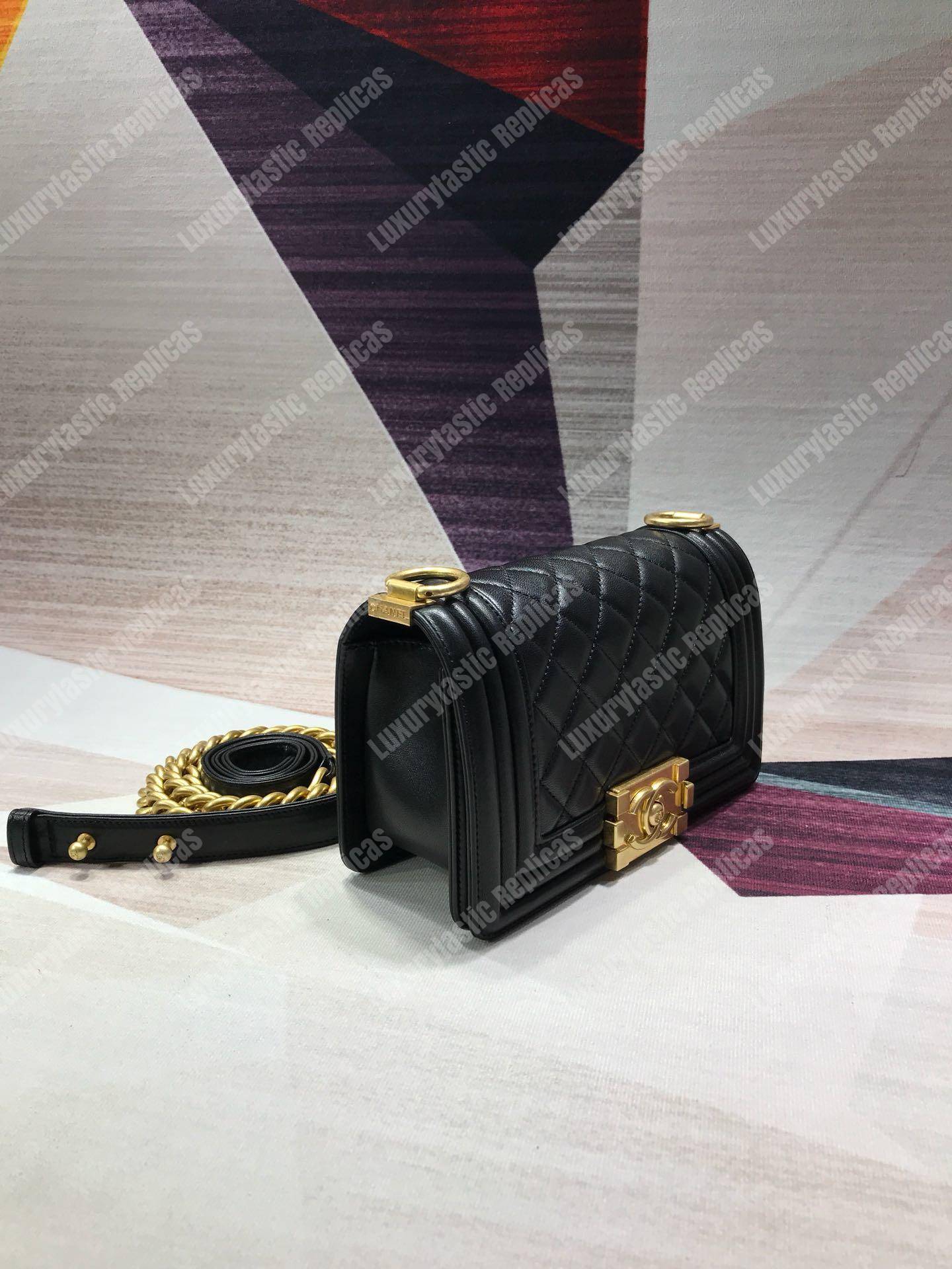 small boy Ch*el handbag black-gold