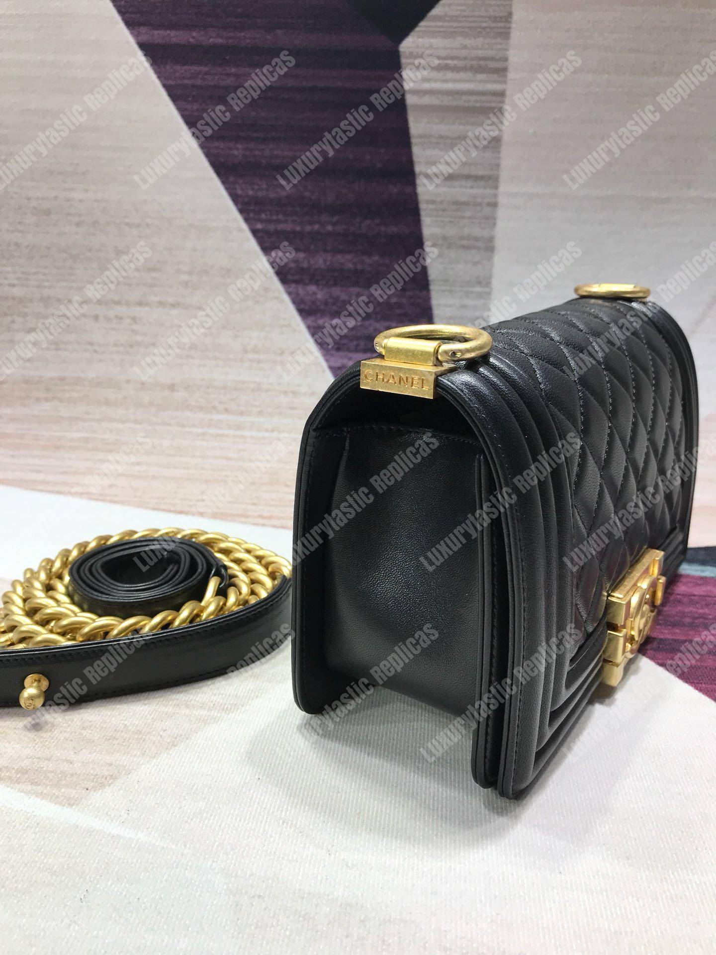 small boy Ch*el handbag black-gold ruthenium