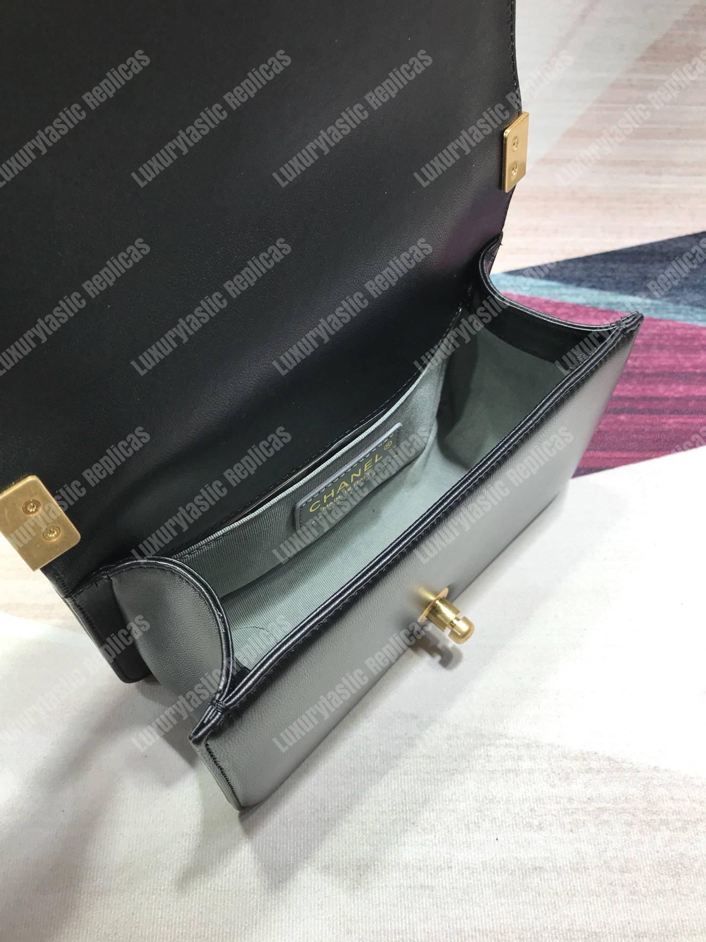 small boy Ch*el handbag black-gold