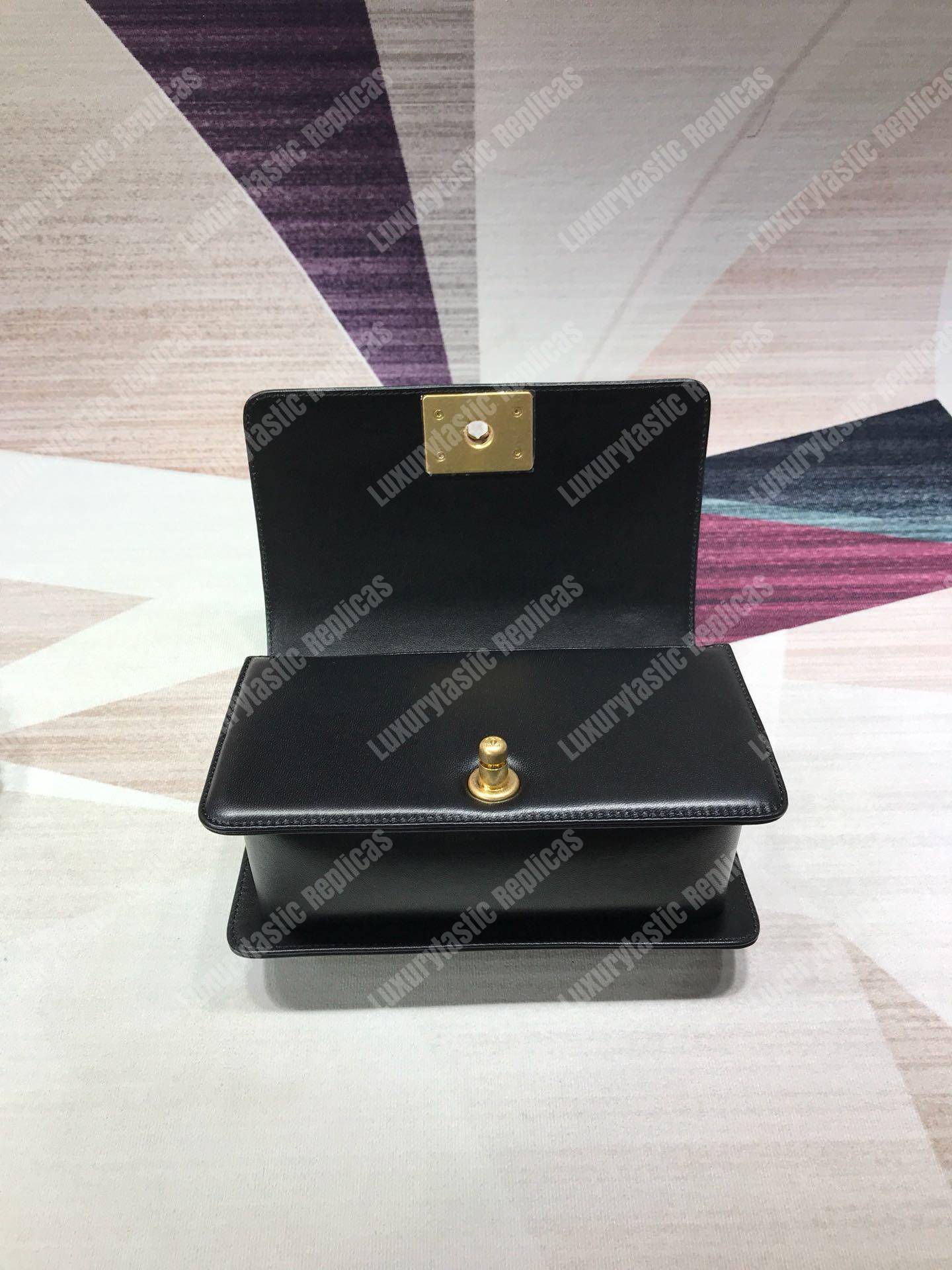 small boy Ch*el handbag black-gold