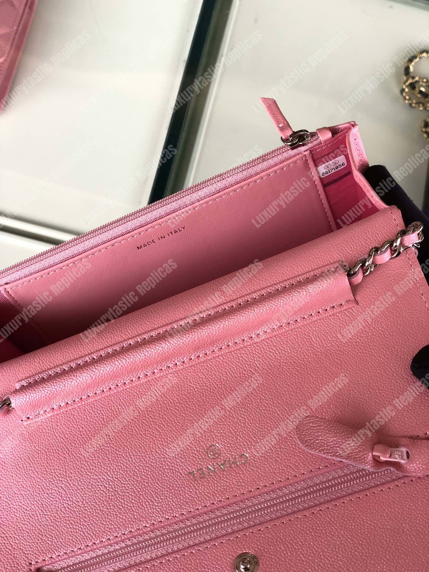 Ch*el wallet on chain – woc classic caviar silver-toned metal pink