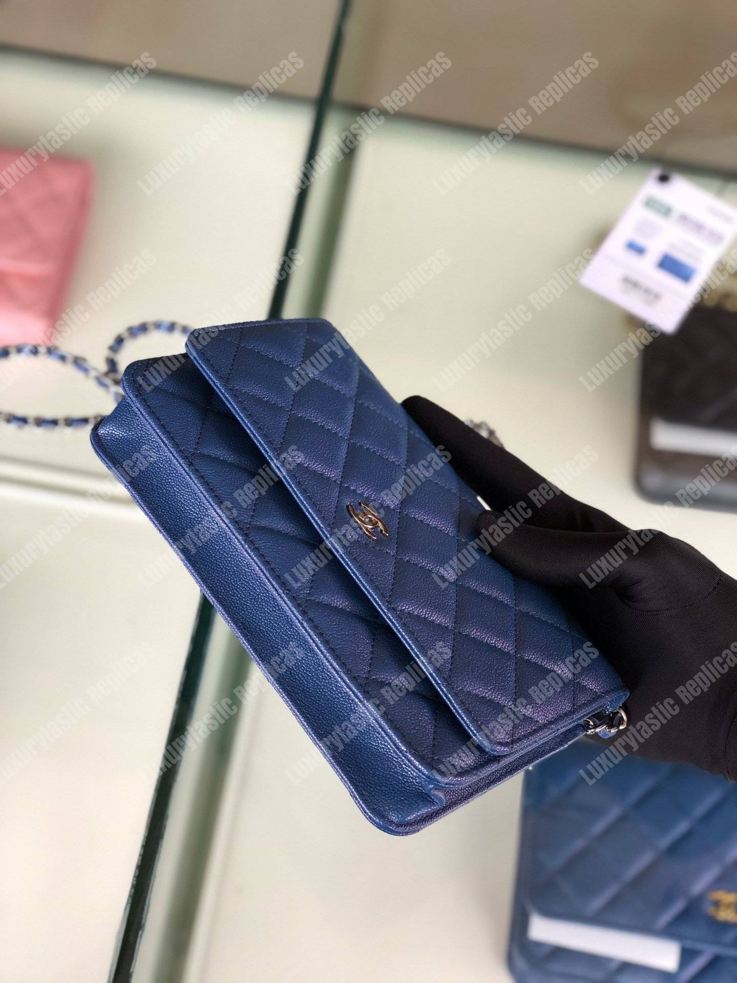 Ch*el wallet on chain – woc classic caviar silver-toned metal blue