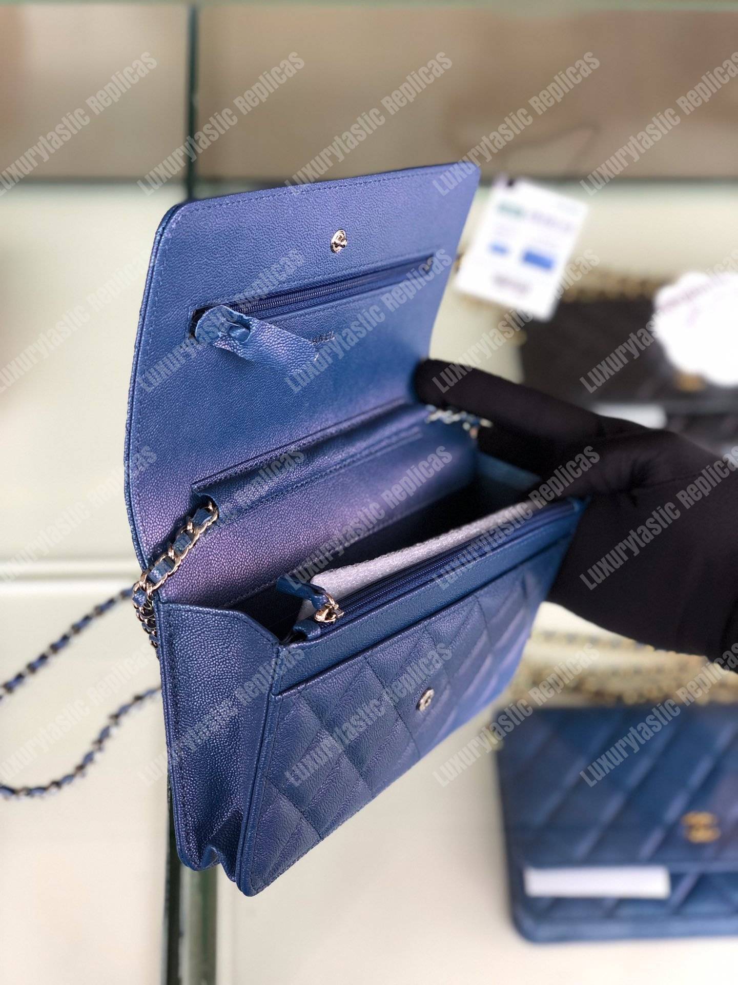 Ch*el wallet on chain – woc classic caviar silver-toned metal blue