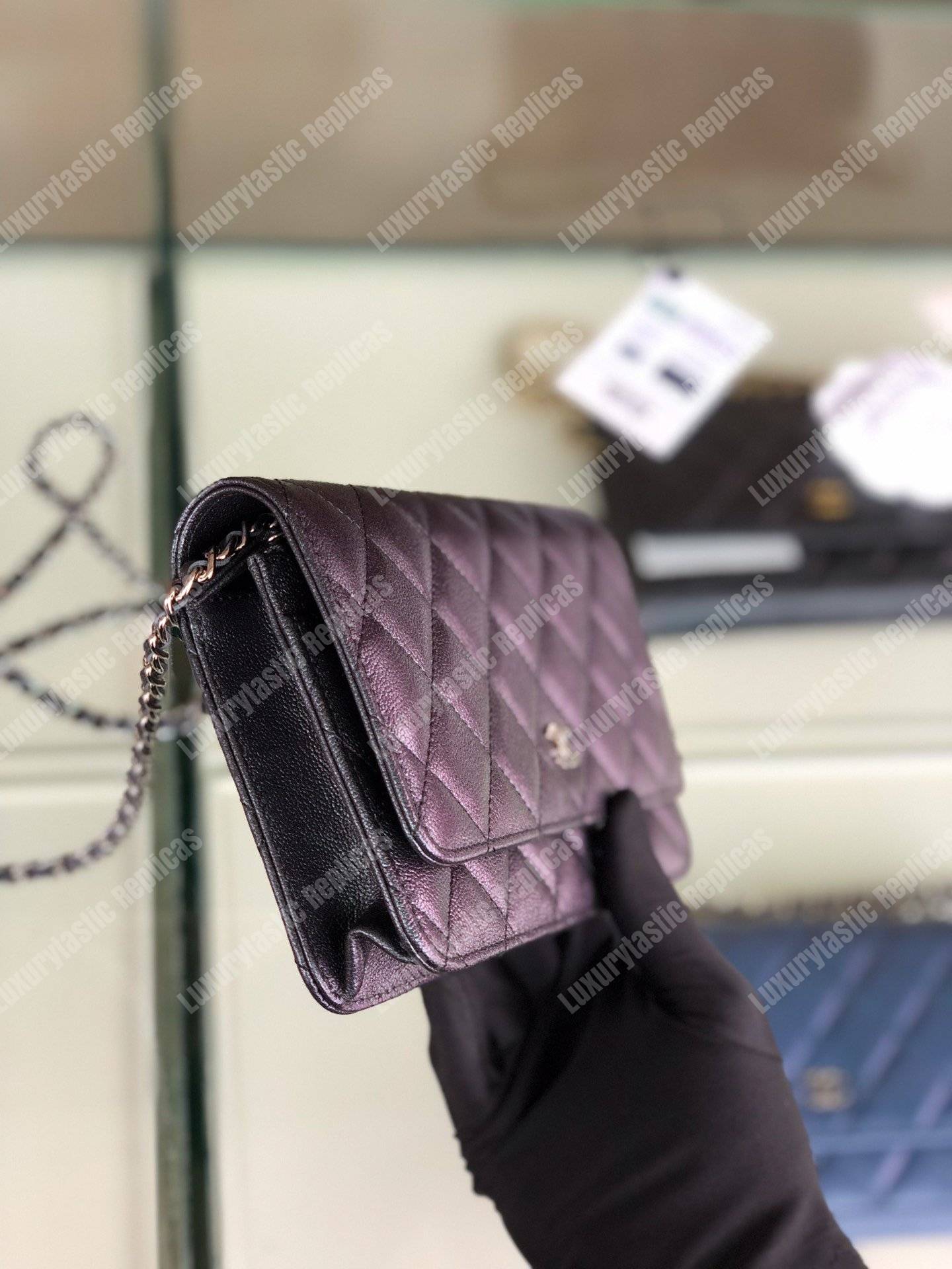 Ch*el wallet on chain – woc classic caviar silver-toned metal dark grey